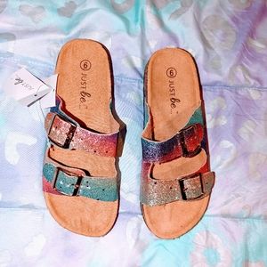 💥4/$20 NEW MULTI GLITTER SANDALS/SLIDES, WOMEN'S 6
